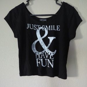 “Just smile & have fun” black crop top